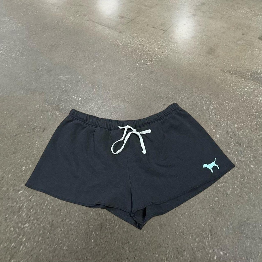 Victoria Secret PINK Black Mini Shorts Y2K Logo Drawstring Lounge Men Medium